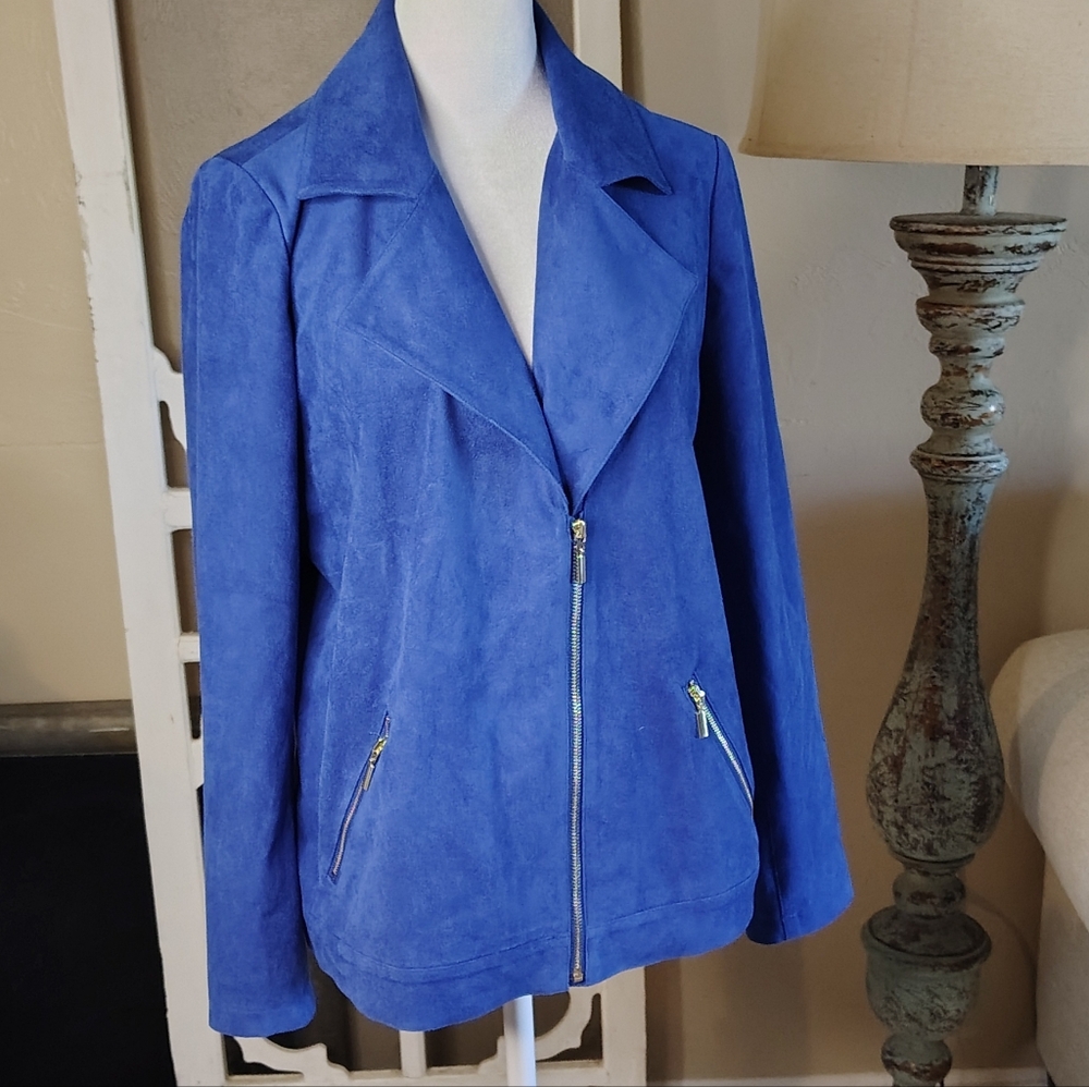 Blue Faux Suede Chico's Women's Moto Style Jacket